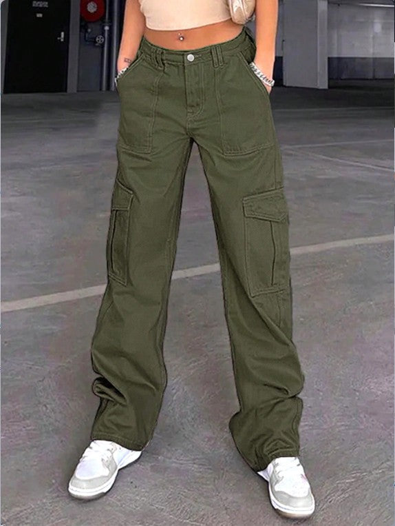 Damen Cargo-Hose mit weitem Bein, hoher Taille und Utility-Taschen Nord Taschen