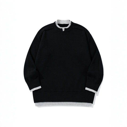 Damen Oversize‑Strickpullover mit kontrastiertem Rippkragen und verlängertem Bund Nord Taschen