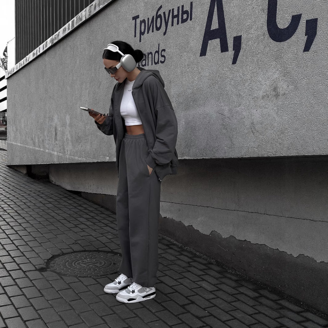 Damen Zip-Hoodie und Relax-Fit Jogginghose aus French-Terry mit elastischem Bund und Kängurutaschen Nord Taschen