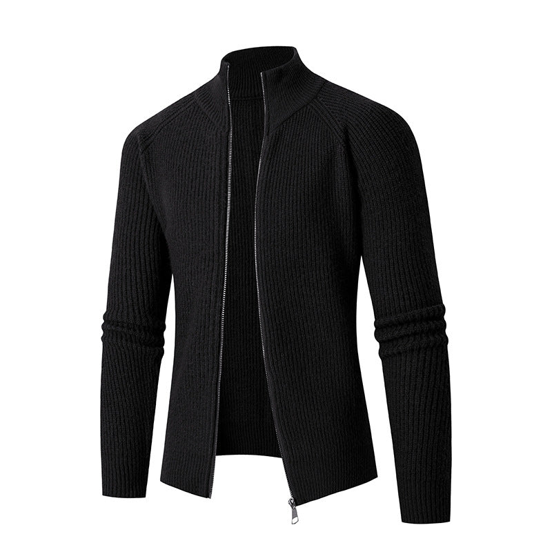 Herren schlanker Zip-Cardigan aus Merino-Mix mit Rippstruktur und Raglanärmeln Nord Taschen