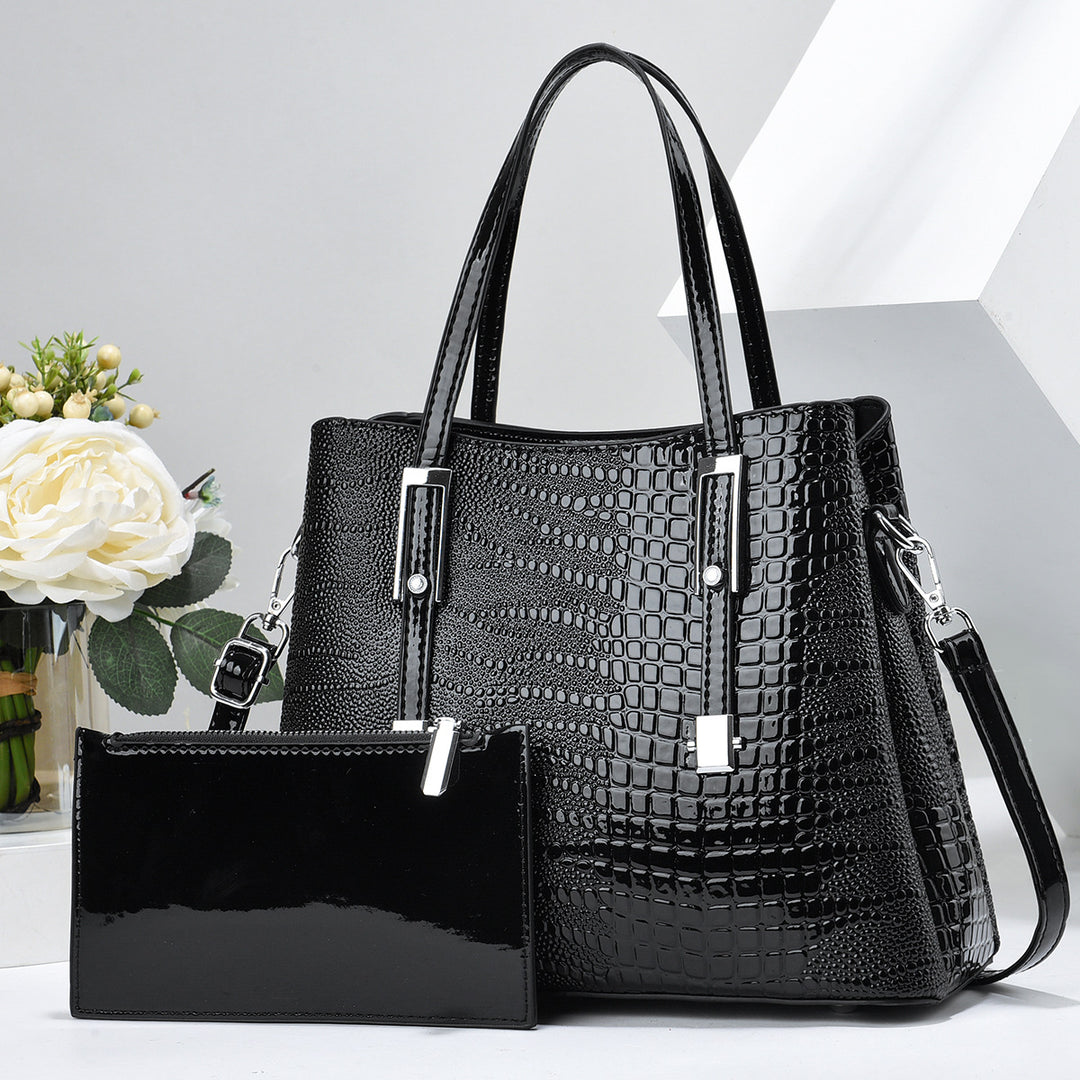 Damen elegante Handtasche mit glänzender Krokodilprägung und abnehmbarer Clutch Nord Taschen