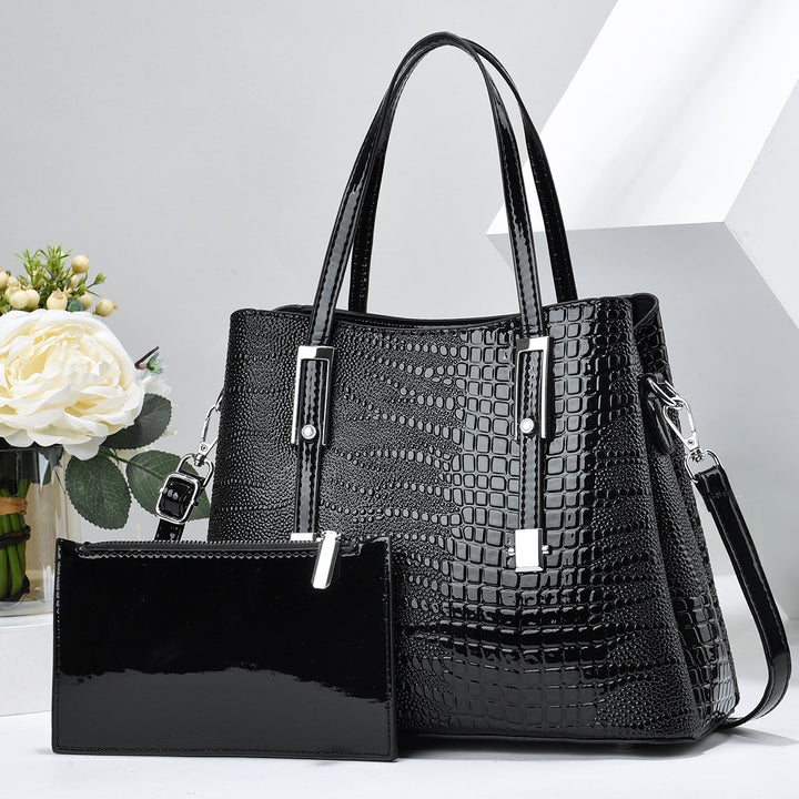 Damen elegante Handtasche mit glänzender Krokodilprägung und abnehmbarer Clutch Nord Taschen