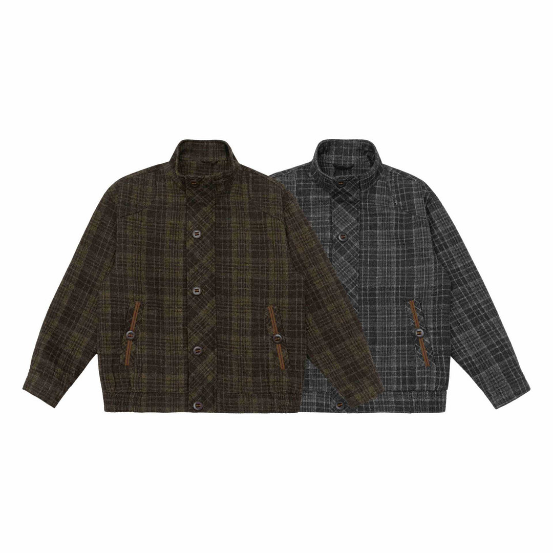 Herren Kurz geschnittene Wollmix-Pufferjacke mit Karomuster und Stehkragen Nord Taschen