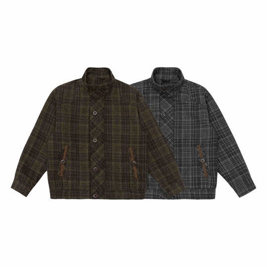 Herren Kurz geschnittene Wollmix-Pufferjacke mit Karomuster und Stehkragen Nord Taschen