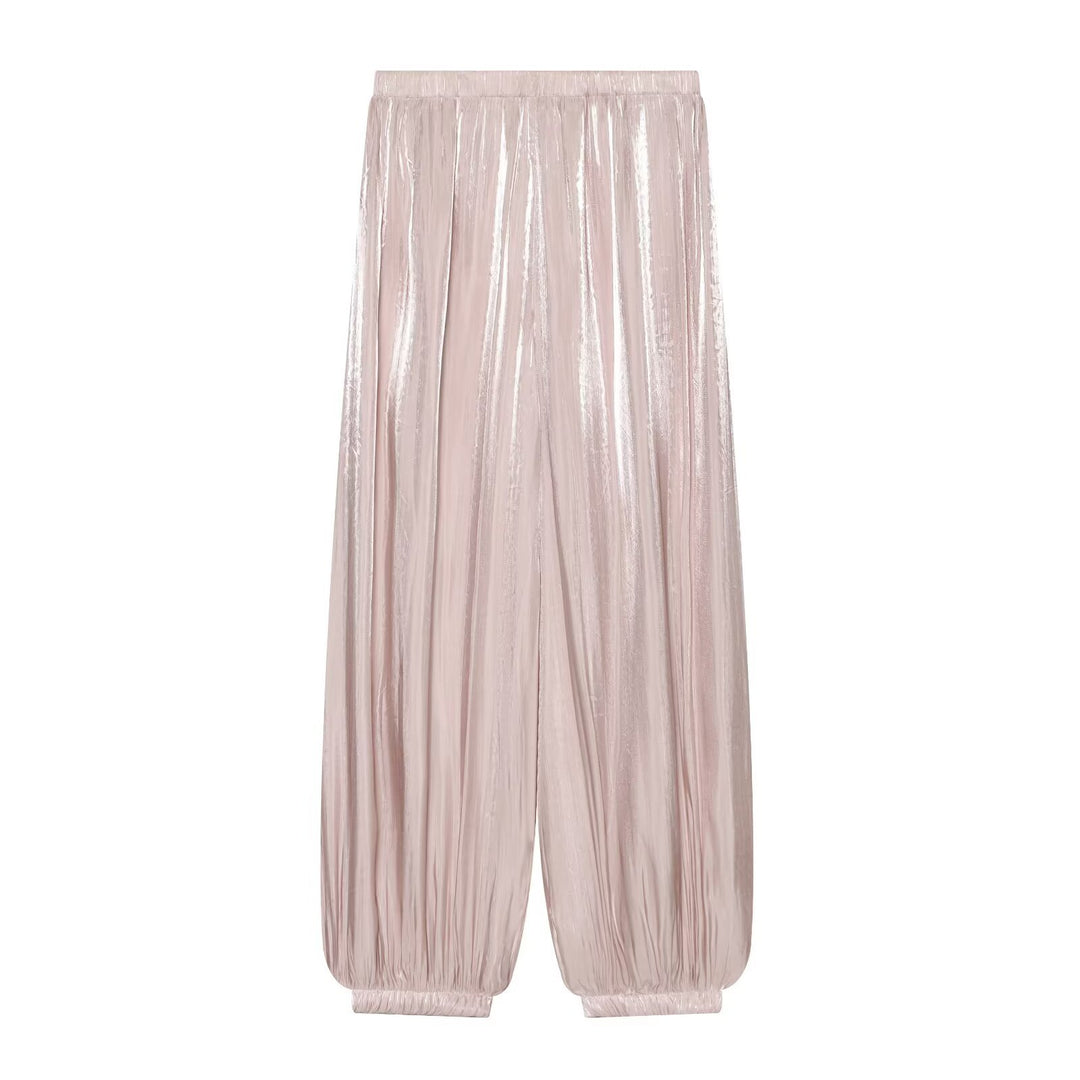 Damen Plissierte glänzende High‑Waist Palazzo-Jogger Nord Taschen
