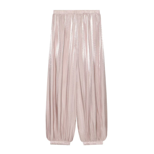 Damen Plissierte glänzende High‑Waist Palazzo-Jogger Nord Taschen