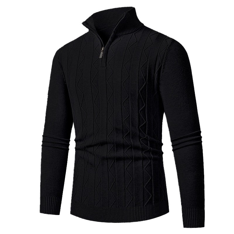 Herren Feinstrick-Halbzip-Pullover mit Zopfmuster und Stehkragen Nord Taschen
