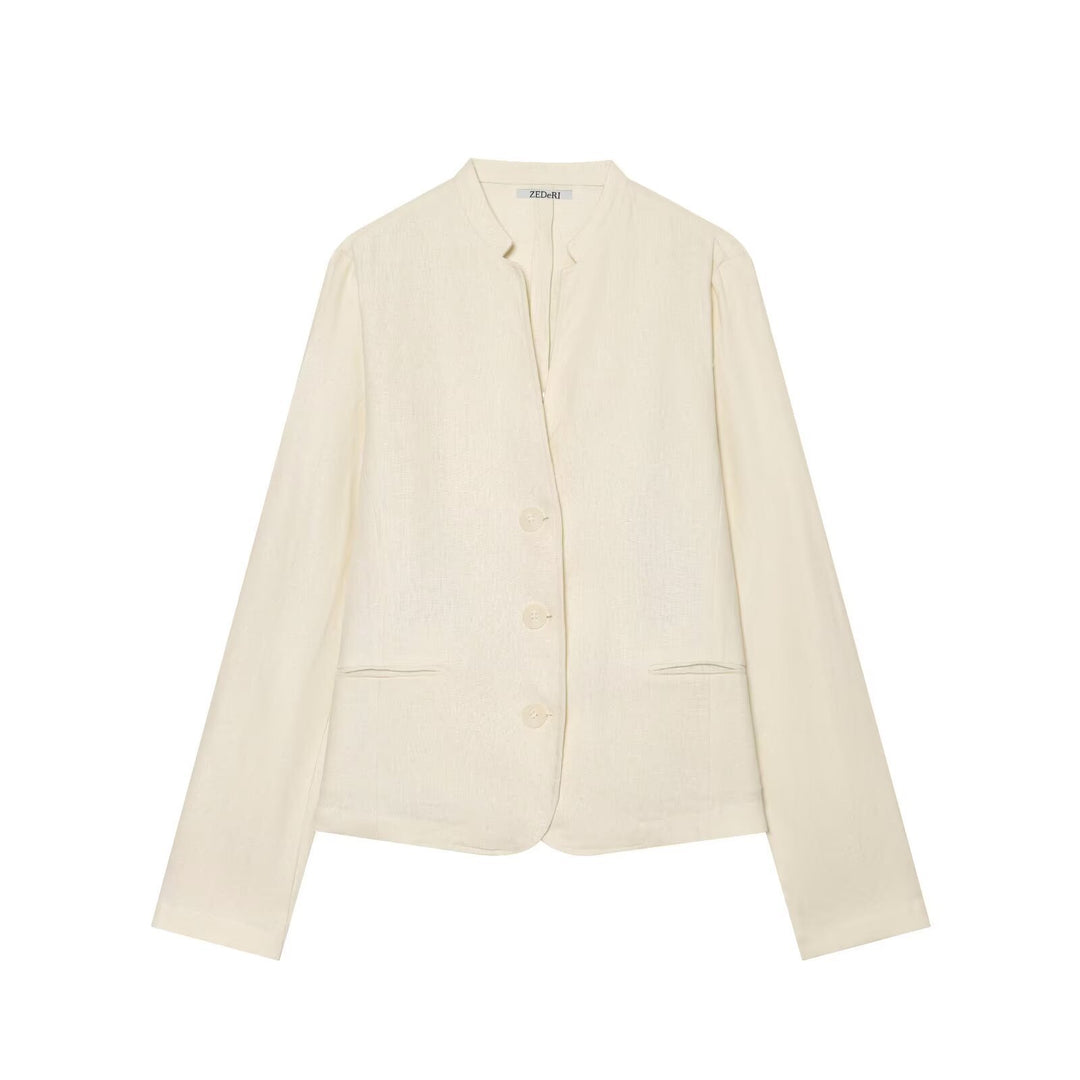 Damen Kurzblazer mit Stehkragen, taillierter Silhouette und Knopfverschluss Nord Taschen