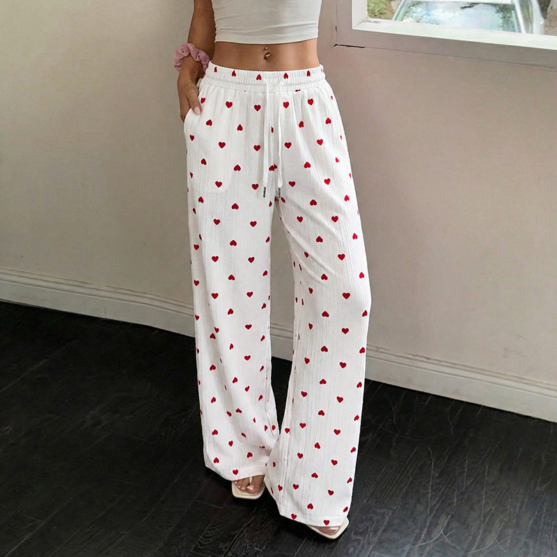 Damen Lässige Weite Hose mit Herzmuster Nord Taschen