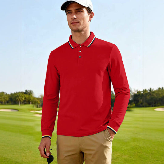 Herren Langärmeliges Performance-Golfpoloshirt mit Kontrastkragen Nord Taschen
