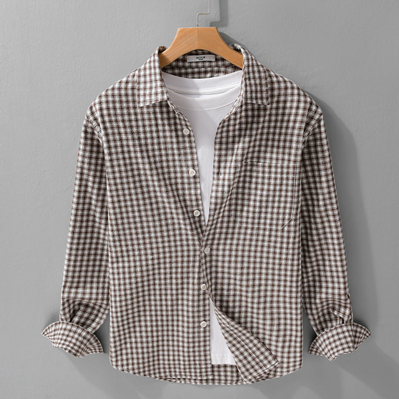 Herren Karo-Lounge-Hemdjacke aus Baumwollmix mit Relaxed-Fit und Button-Down-Front Nord Taschen