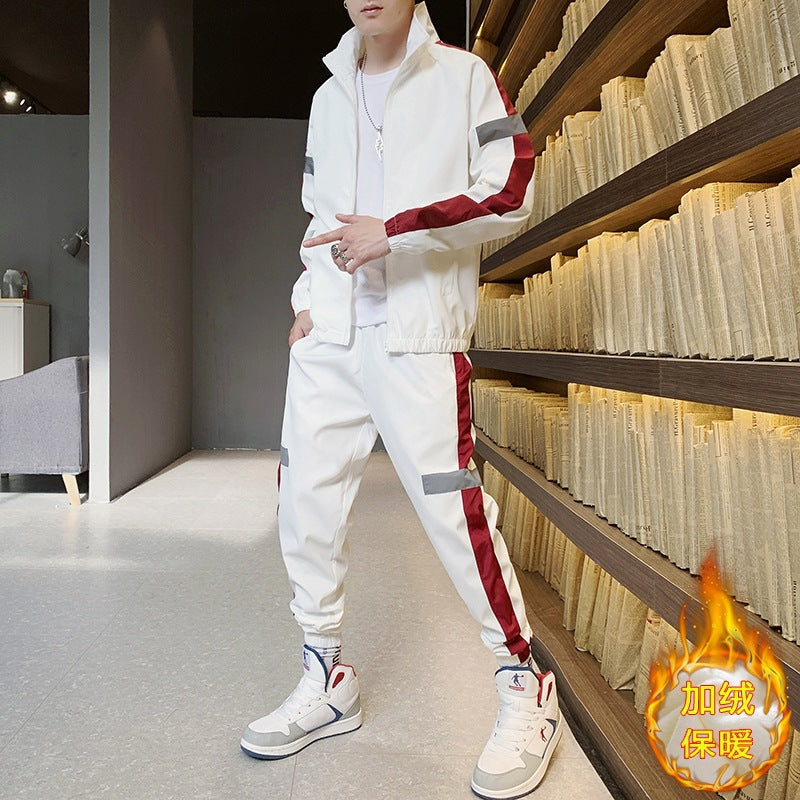 Herren Athleisure-Trackset im Retro-College-Look mit Kontraststreifen, reflektierenden Paneelen & elastischem Saum Nord Taschen