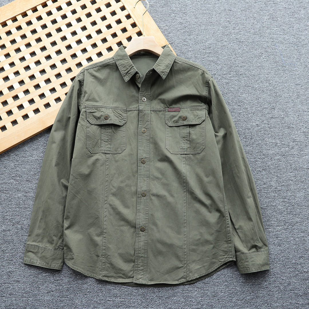 Herren Hemdjacke aus Baumwoll-Twill mit Brustklappen und Knopfleiste Nord Taschen