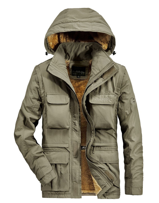 Herren Thermo-Parka mit Teddyfleece-Innenfutter, Kapuze und Multifunktionstaschen Nord Taschen