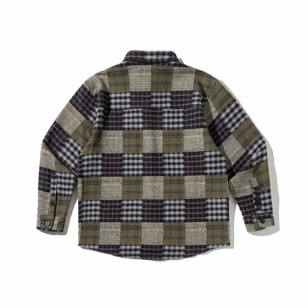 Herren Karierter Patchwork-Flanell-Overshirt mit Brusttasche Nord Taschen