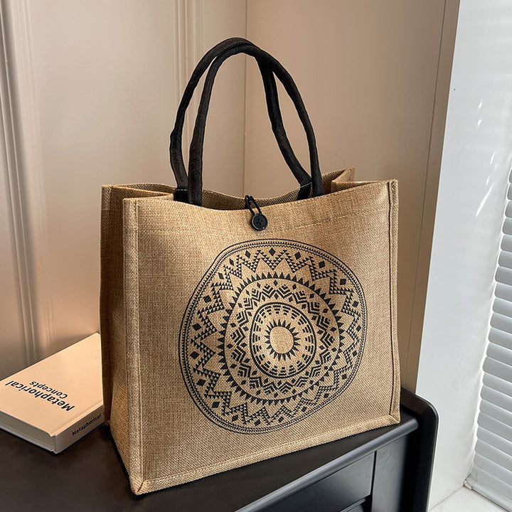 Damen Jute-Tragetasche mit kunstvollem floralen Druck Nord Taschen