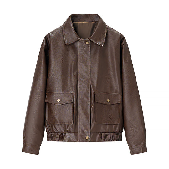 Damen Oversized-Kunstlederblouson mit Hemdkragen, aufgesetzten Pattentaschen und verdeckter Reißverschlussleiste Nord Taschen
