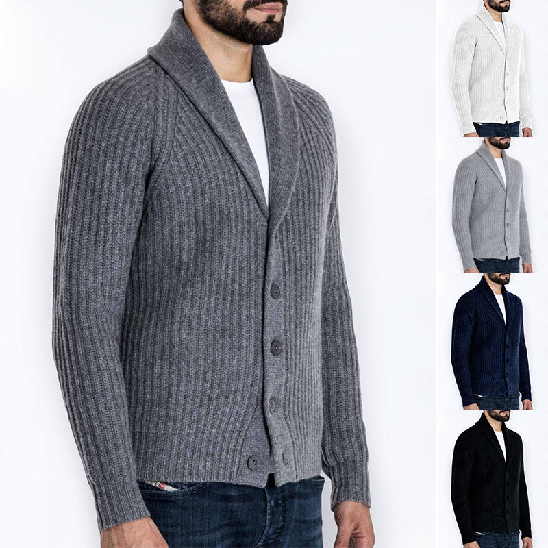 Herren Rippstrick-Cardigan mit Schalkragen und durchgehender Knopfleiste Nord Taschen