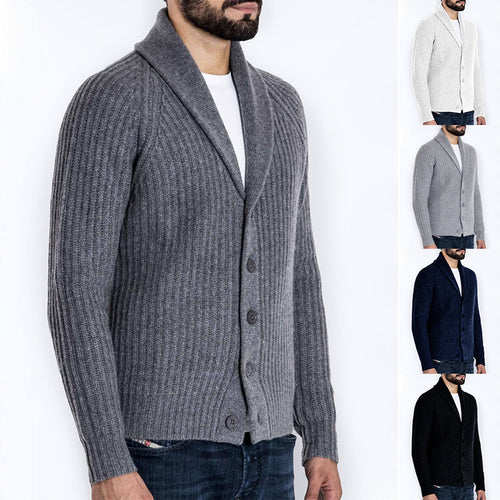 Herren Rippstrick-Cardigan mit Schalkragen und durchgehender Knopfleiste Nord Taschen