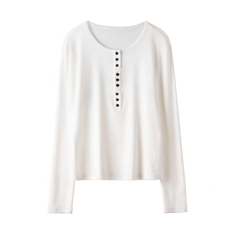 Damen Langärmeliges Henley-Shirt aus feinem Jersey mit dekorativer Knopfleiste Nord Taschen