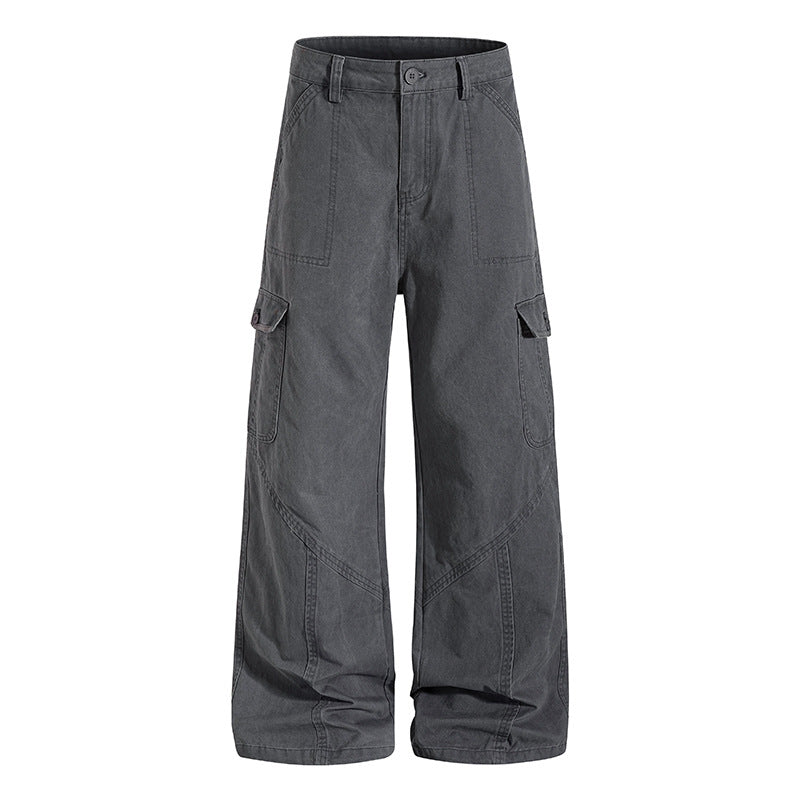 Damen Weite Cargo-Hose aus Baumwoll-Mix mit hohem Bund und Multifunktionstaschen Nord Taschen
