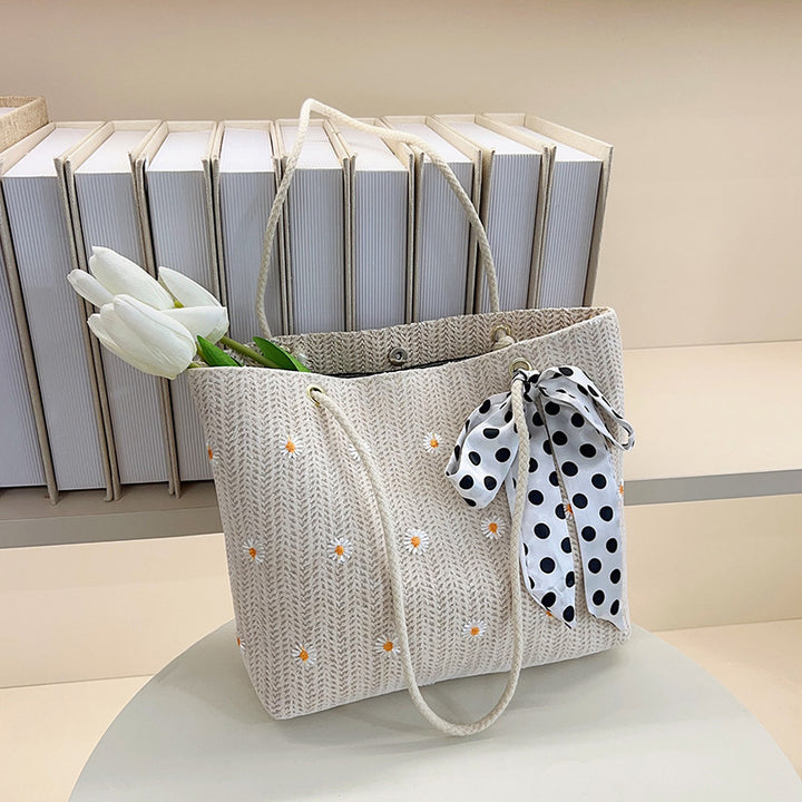 Damen geflochtene Strandtasche mit dekorativem Blumendetail Nord Taschen