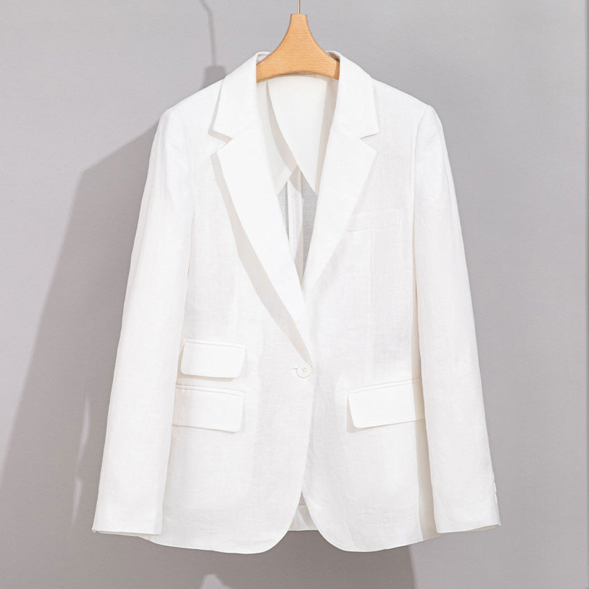 Damen Sommerlicher Leinen‑Mix Blazer mit taillierter Silhouette und Pattentaschen Nord Taschen