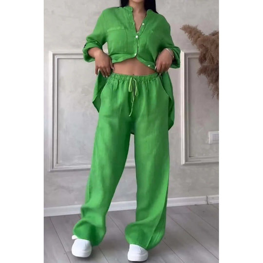 Damen Weite Leinenmix-Hose mit hohem Elastikbund, Kordelzug und Palazzo-Silhouette Nord Taschen