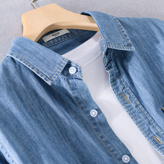 Herren Washed-Denim-Überhemd im Relaxed-Fit mit Brusttasche und kontrastreicher Naht Nord Taschen
