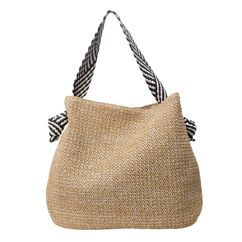 Damen stilvolle Strohtasche mit kontrastierendem Trageriemen Nord Taschen