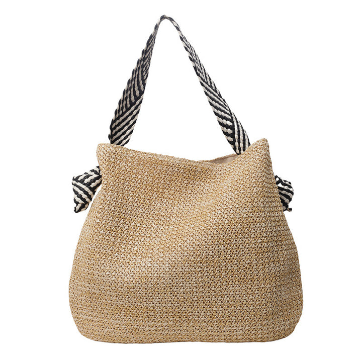 Damen stilvolle Strohtasche mit kontrastierendem Trageriemen Nord Taschen