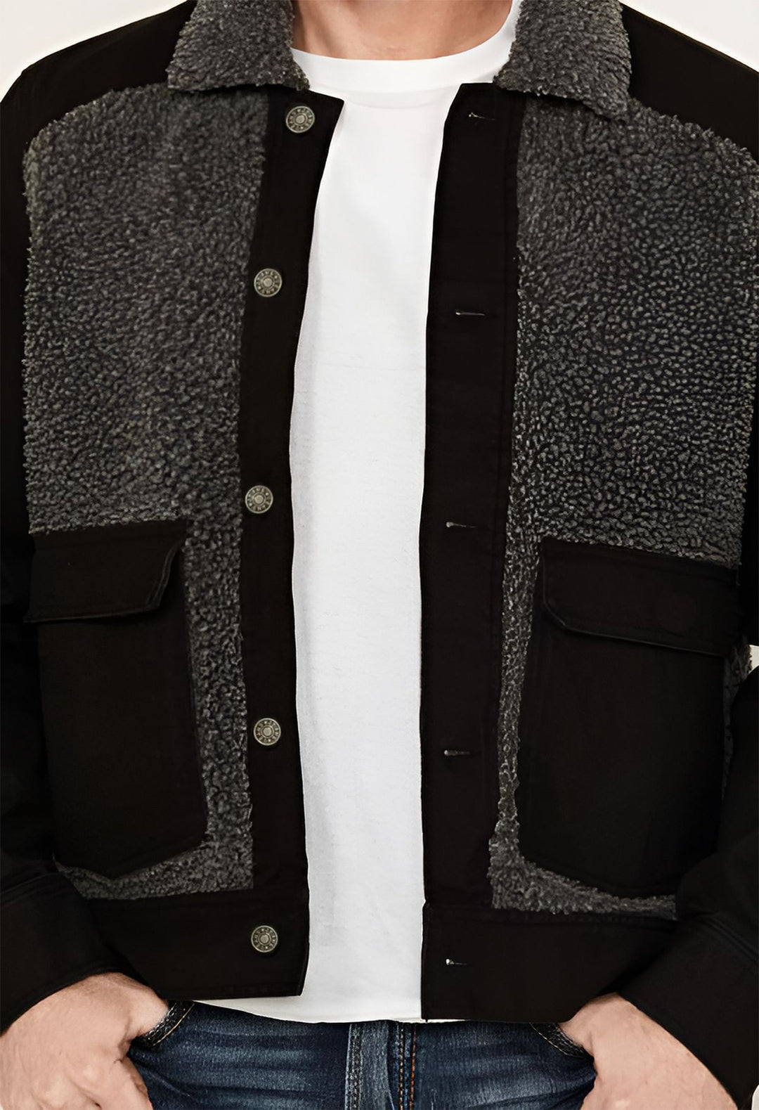 Herren Overshirt-Jacke mit Teddyfutter, aufgesetzten Pattentaschen und Knopfleiste Nord Taschen