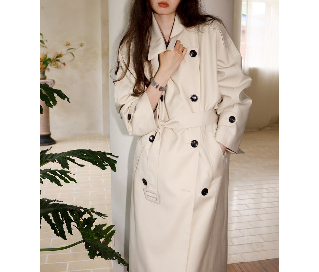 Damen Modischer Trenchcoat mit Taillengürtel und großen Taschen Nord Taschen