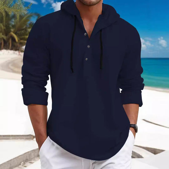 Herren lässiges Kapuzenshirt mit Knopfleiste und atmungsaktiver Struktur