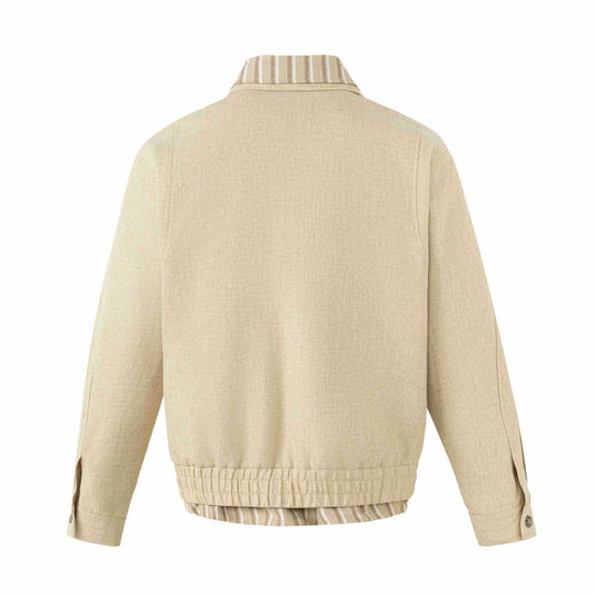 Damen Leichte Boxy‑Blousonjacke aus Leinenoptik mit gestreiftem Innenkragen Nord Taschen