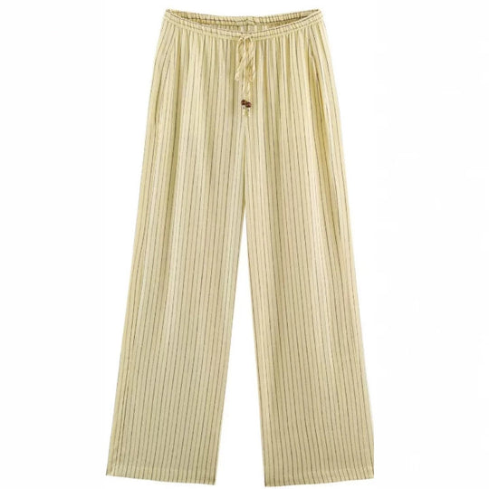 Damen Weite High‑Waist Palazzohose mit vertikalem Streifenmuster und elastischem Bund Nord Taschen