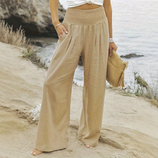 Damen Weite Leinenhose mit Smokbund und Eingrifftaschen Nord Taschen