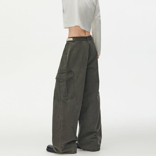 Damen Weit geschnittene Cargo-Palazzohose aus gebürstetem Baumwoll-Twill mit tiefem Schritt und aufgesetzten Klappentaschen Nord Taschen