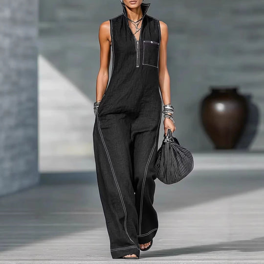 Damen Utility-Jumpsuit mit hochgeschlossenem Kragen und tiefem Reißverschluss Nord Taschen