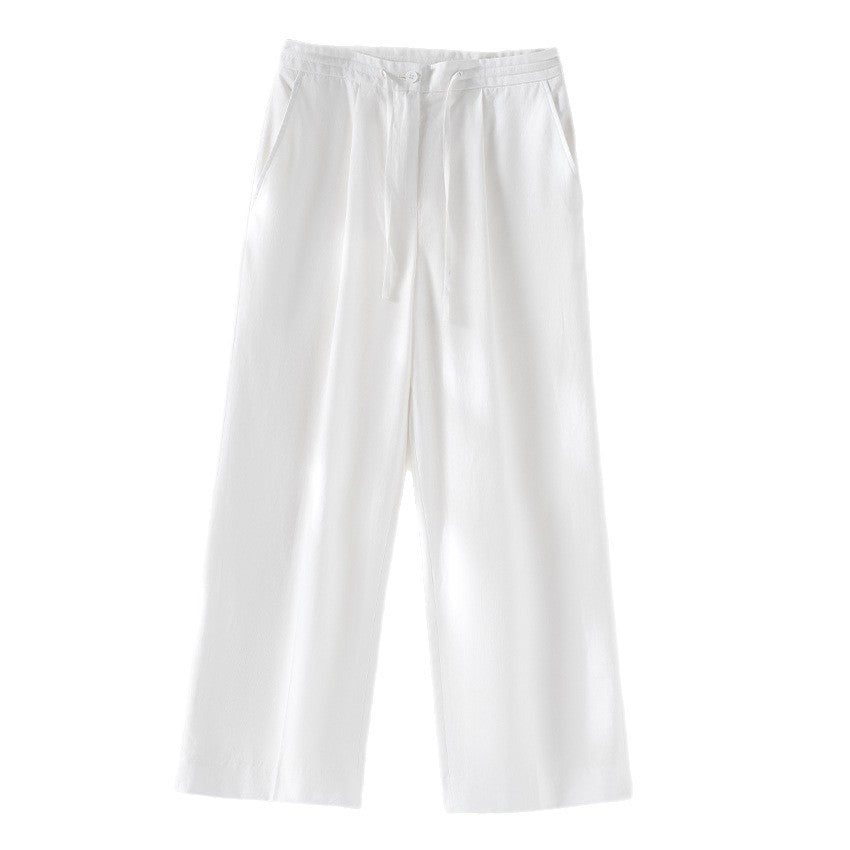 Damen Culotte-ähnliche Leinenhose mit Tunnelzug, Bundfalten und geradem Bein Nord Taschen
