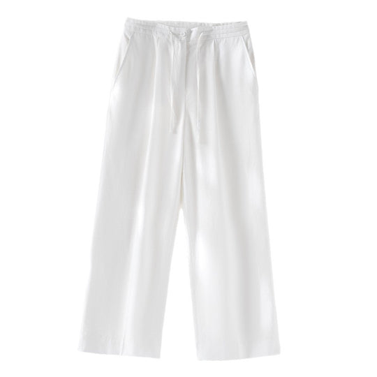 Damen Culotte-ähnliche Leinenhose mit Tunnelzug, Bundfalten und geradem Bein Nord Taschen