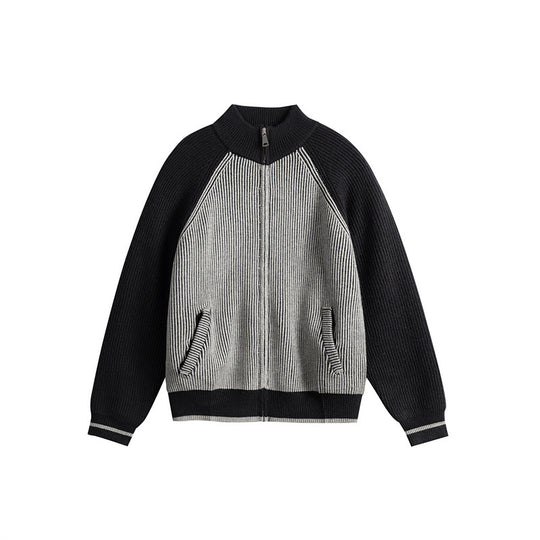 Unisex Gestrickte Zip‑Strickjacke im Raglan‑Schnitt mit hohem Stehkragen und Rippstruktur Nord Taschen