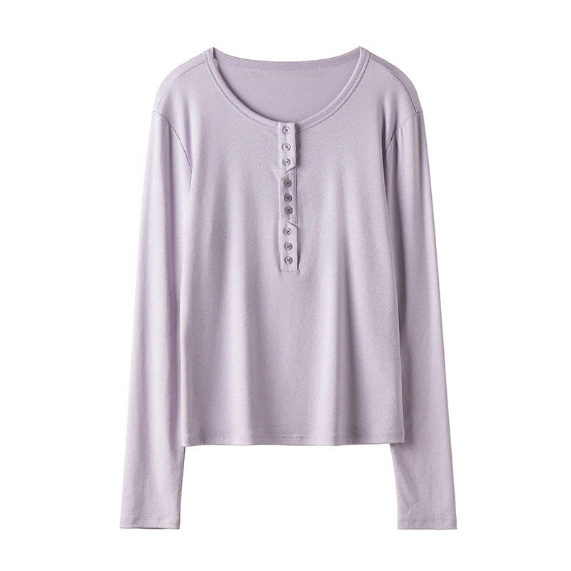 Damen Langärmeliges Henley-Shirt aus feinem Jersey mit dekorativer Knopfleiste Nord Taschen