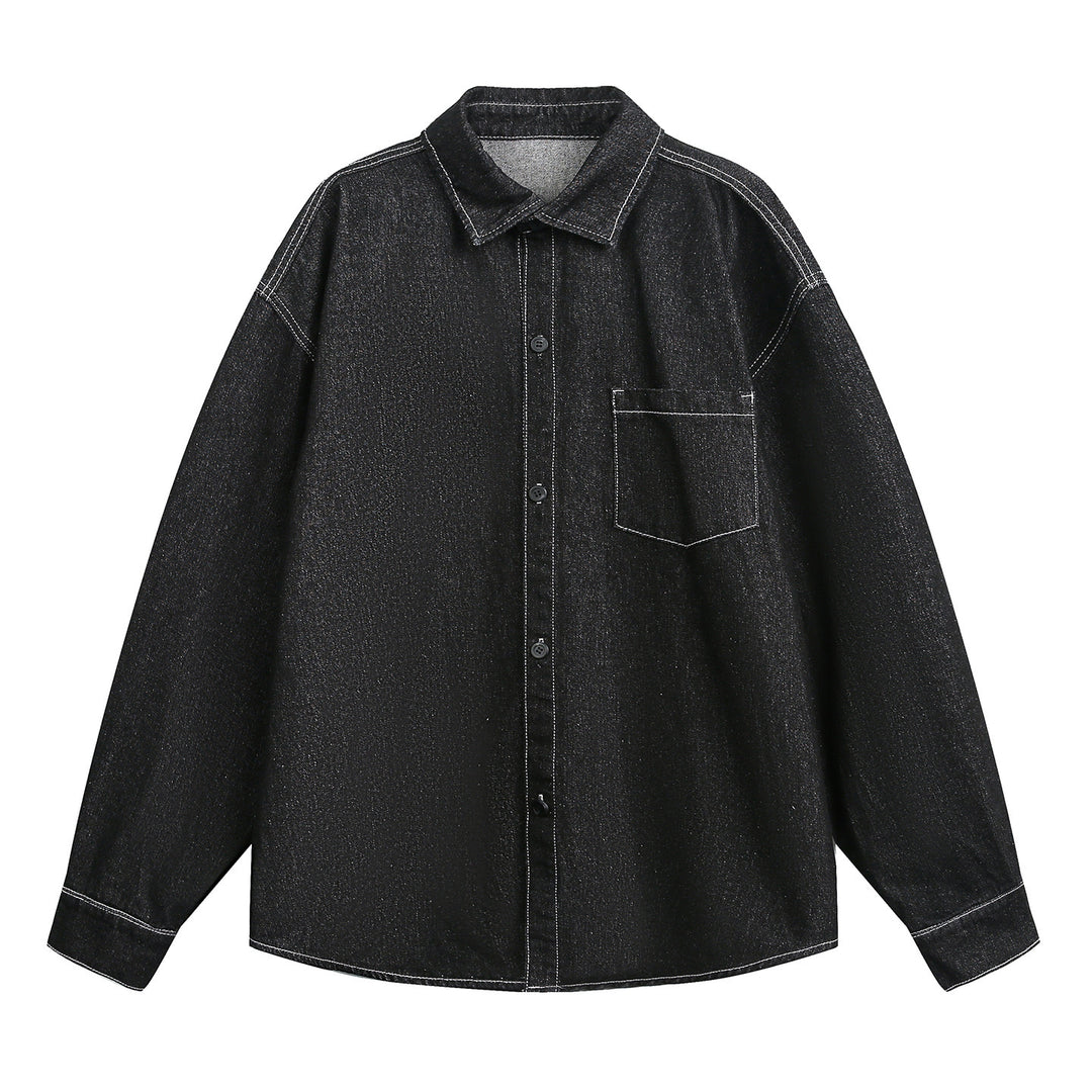 Unisex Weit geschnittene Jeanshemdjacke aus Denim mit Kontrastnähten und aufgesetzter Brusttasche Nord Taschen