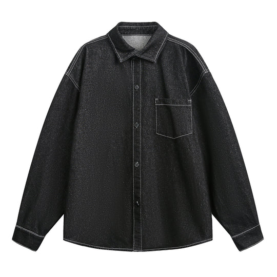 Unisex Weit geschnittene Jeanshemdjacke aus Denim mit Kontrastnähten und aufgesetzter Brusttasche Nord Taschen