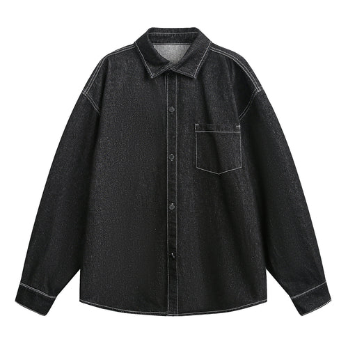Unisex Weit geschnittene Jeanshemdjacke aus Denim mit Kontrastnähten und aufgesetzter Brusttasche Nord Taschen