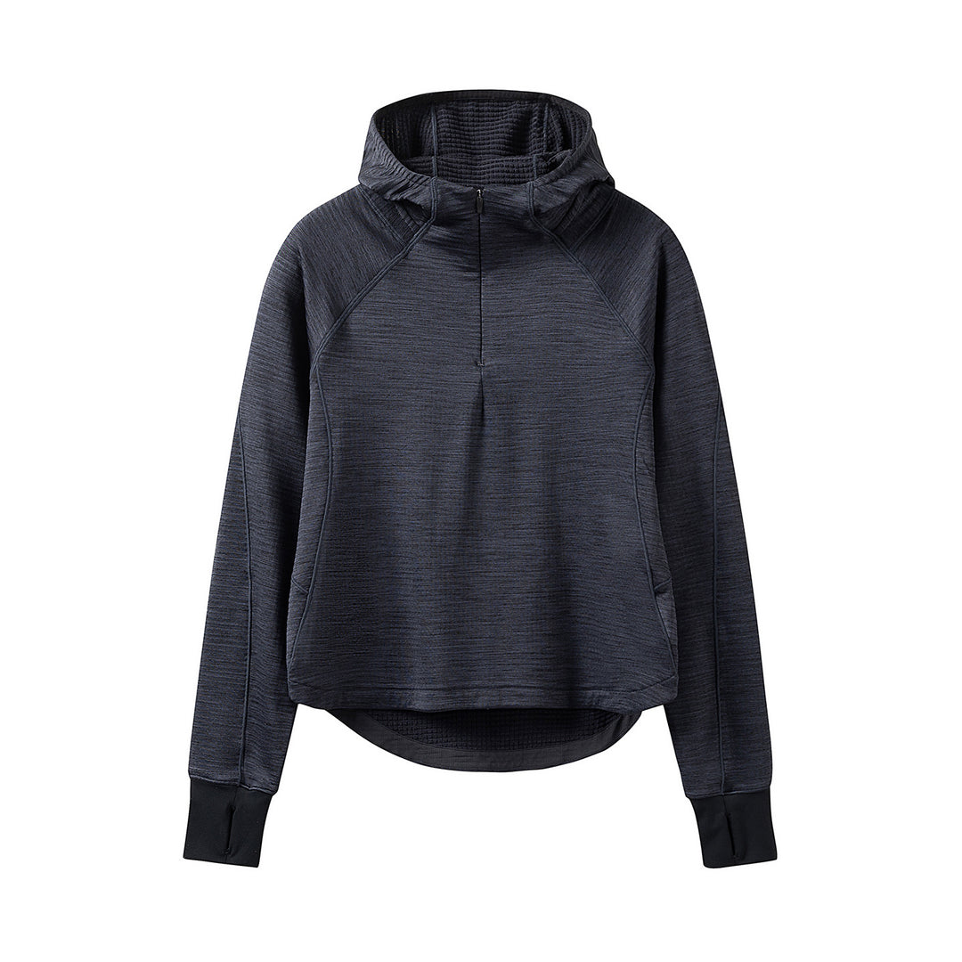 Damen Kapuzen-Halbzip-Pullover mit waffelgefütterter Innenkapuze, Daumenlöchern und verlängerter Rückpartie Nord Taschen