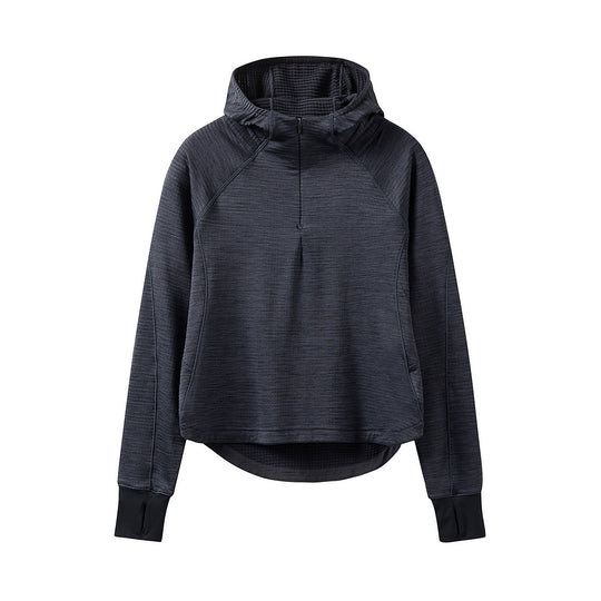 Damen Kapuzen-Halbzip-Pullover mit waffelgefütterter Innenkapuze, Daumenlöchern und verlängerter Rückpartie Nord Taschen