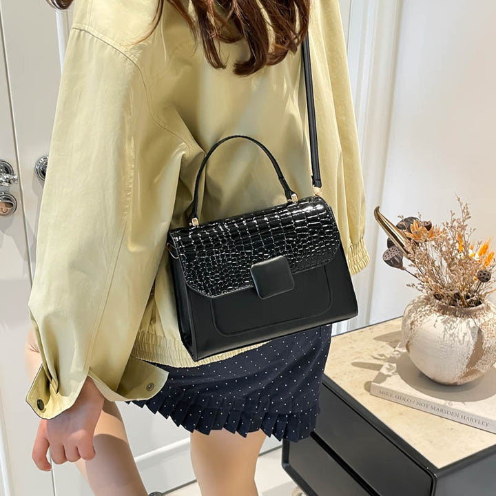 Damen elegante Lackleder-Handtasche mit Kroko-Prägung Nord Taschen