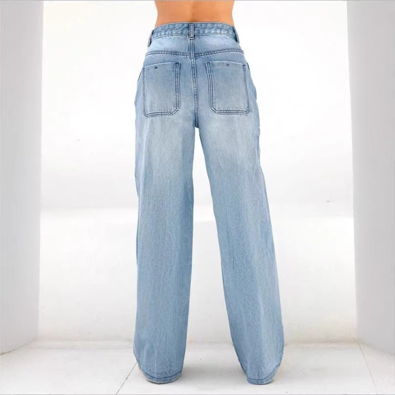 Damen weite High-Waist Jeanshose im Palazzo-Stil Nord Taschen